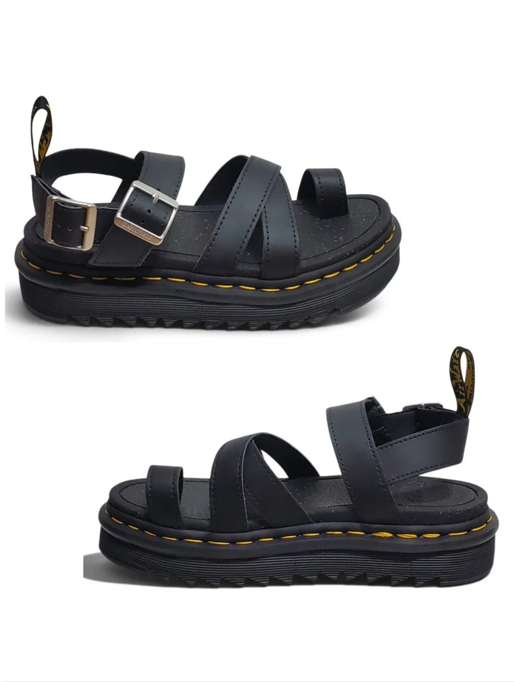 New Dr Martens Avry leather strap thong sandals black platform buckle bohemian